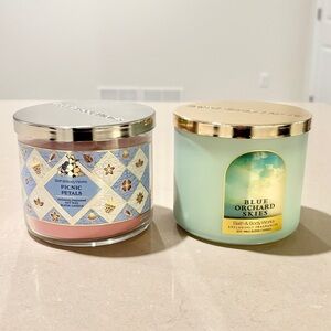 Bath & Body Works 2 Candle Bundle Picnic Petals Blue Orchard Skies